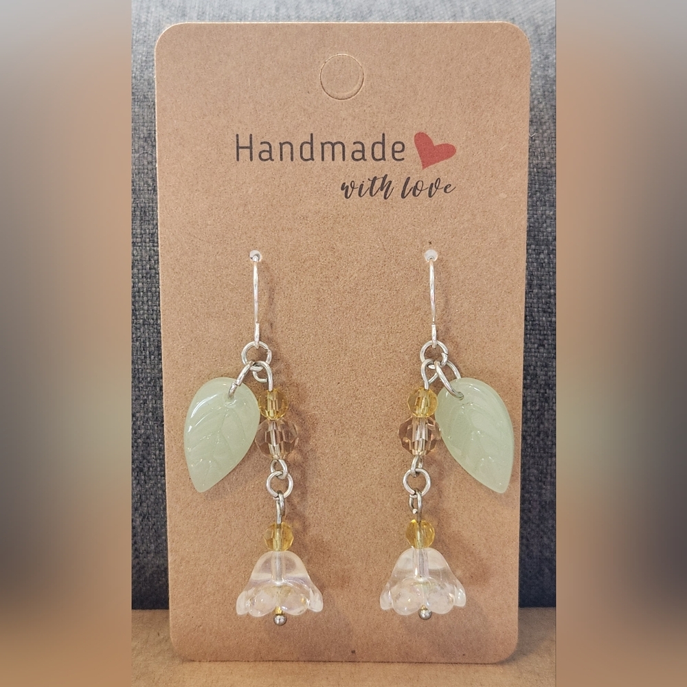 Handmade Floral Drop Earrings - Green and Yellow